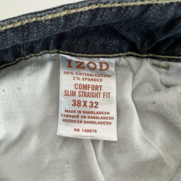 IZOD Jeans Men's Comfort Slim Straight Fit Stretch Jeans, Dark Blue, Size 38X32 - Picture 3 of 5